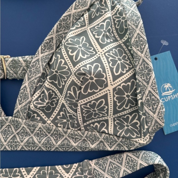 NWT sz sm Cupshe Floral Patterned Bikini Set in green and Cream - Picture 2 of 4